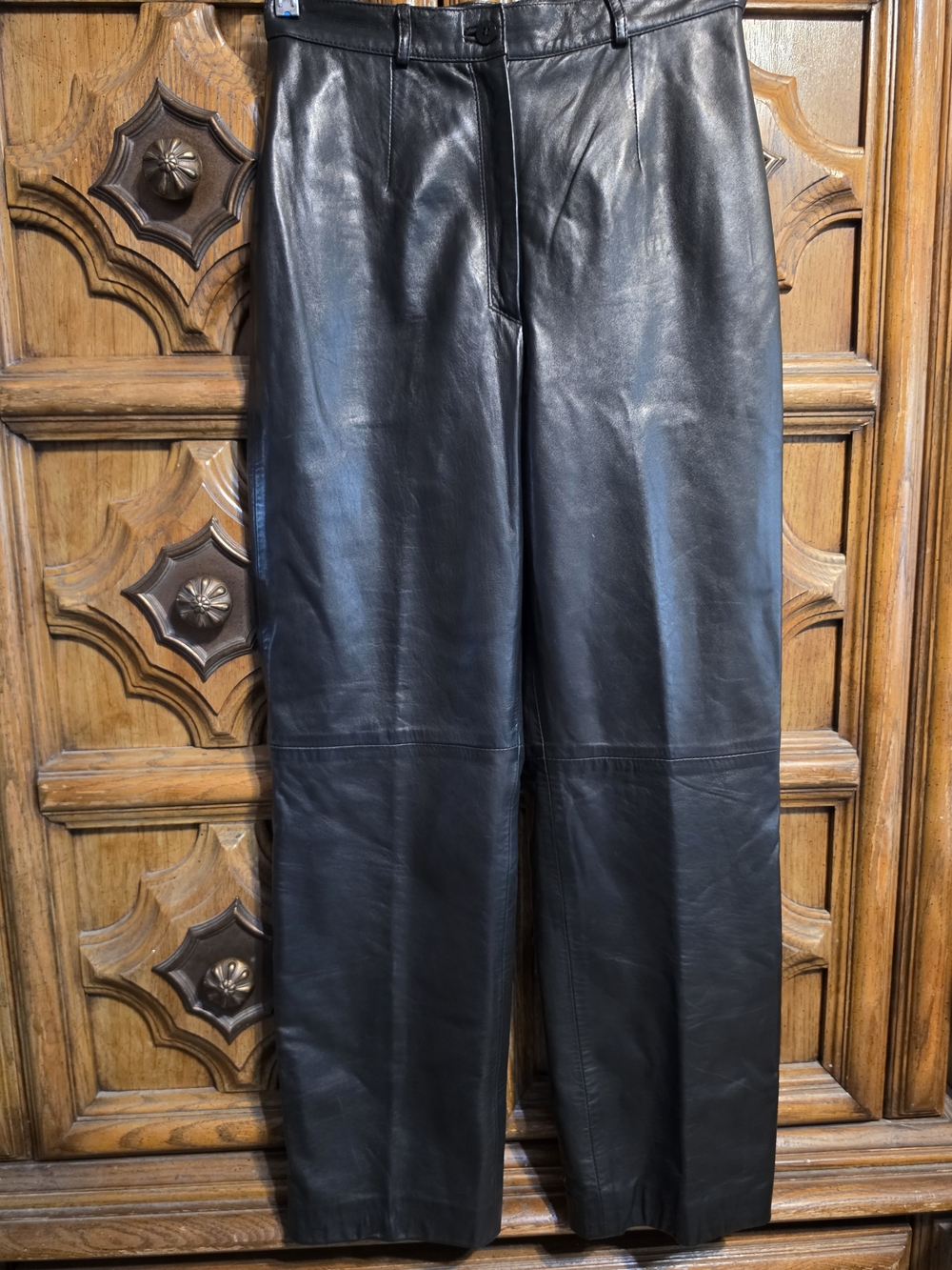 Siena Collection Black Leather Straight-Leg Pants